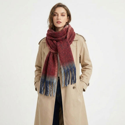 Simple Frame Solid Color Scarf Women's Warm Cashmere Tassel Scarf Autumn and Winter Contrast Color Scarf Cold-proof Shawl