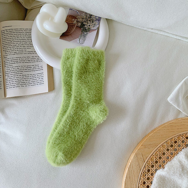 Autumn and Winter new mink velvet socks fleece-lined thick solid color cute floor sleep socks warm mid-calf Zhuji wholesale