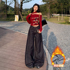 Dark blue trousers with thin velvet / XS