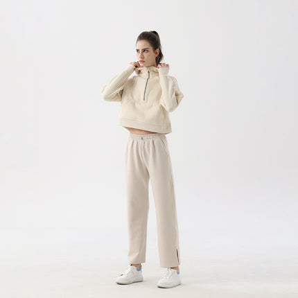 Winter Loose Women's Sports Sweater Camping Half Zip Hoodie fleece-lined Outdoor Running Warm Jacket Thickened