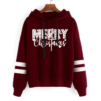 Foreign trade cross-border supply Christmas merry Christmas printed striped parallel bars hoodie men's and women's European size