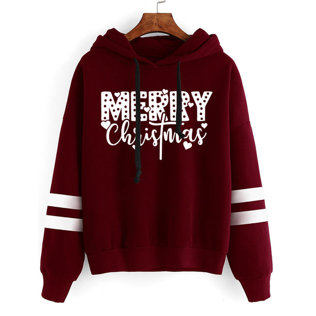 Foreign trade cross-border supply Christmas merry Christmas printed striped parallel bars hoodie men's and women's European size