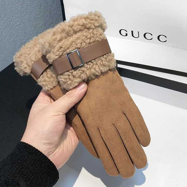 Women's Winter Gloves with Velvet and Thickeneding for Outdoor Cycling and Driving, Suede Velvet for Cold Protection, Touch Screen and Windproof Plush