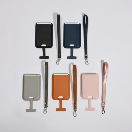 Cross-Border Phone Lanyard with Tail, Anti-Lost Card Holder Suitable for Apple Magsafe Magnetic Card Holder, Back-Stick Leather Card Clip