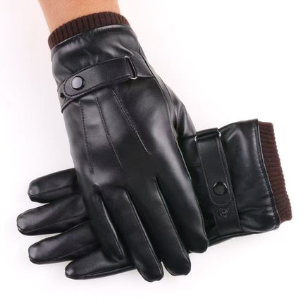 Leather Gloves Men's Winter Velvet Thickeneded Cycling Windproof Waterproof Warm Touch Screen Motorcycle Cotton Winter Cycling Gloves