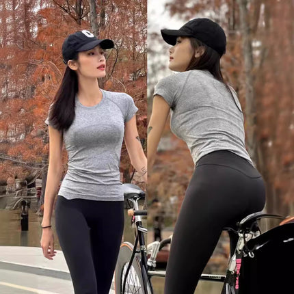 Luludarling Seamless Yoga Short-Sleeved Swiftly Slimming Look All-In-One Breathable Sports Fitness Base Layer