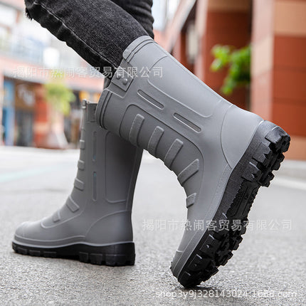 Jundeng Mid-tube British Men's Rain Boots Outdoor Fashion Set-up Men's Waterproof Boots Cowboy Mid-tube Boots Travel Replacement Rubber Shoes