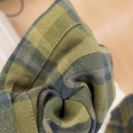 American Retro Green Plaid Shirt Women's Single Wear Stacked Loose Shirt Jacket Couple's Spring and Autumn Long Sleeve Top