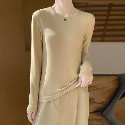 Autumn and Winter New Velvet Bottoming Knitwear for Women, Warm Cotton, Classy Quality Round Neck, Simple and Versatile Inner Long-Sleeved Knitwear