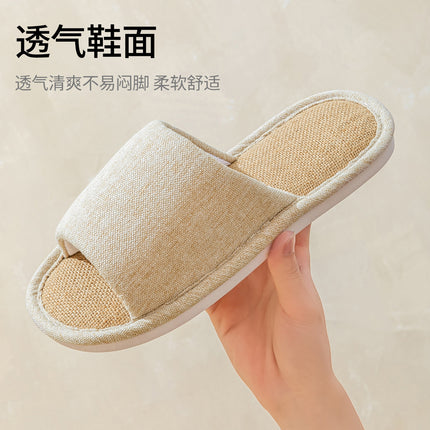 Linen Slippers for Women, Summer Breathable, Sweat-Absorbent, Non-Slip, Silent, Indoor Home Floor Cotton and Linen Slippers, Universal for All Seasons