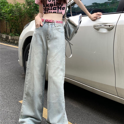 2024 New Sweetheart Cream Pants ~ Light Color Jeans Women's High Waist Loose Straight Leg Pants Design Wide Leg Pants