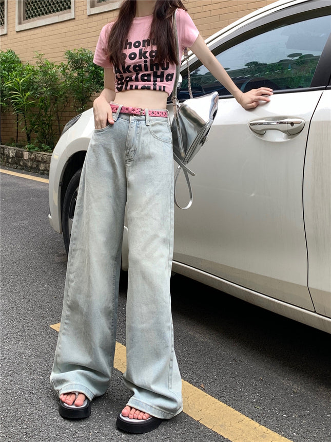 2024 New Sweetheart Cream Pants ~ Light Color Jeans Women's High Waist Loose Straight Leg Pants Design Wide Leg Pants