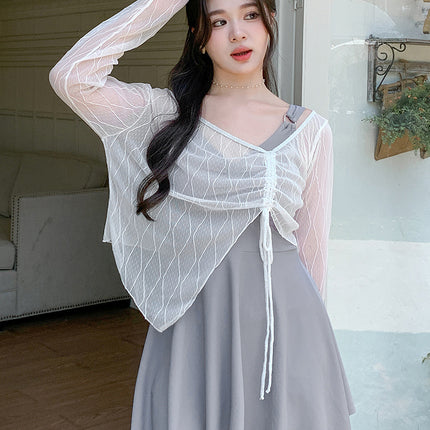 Swimsuit Women's chubby girl 100.00kg Split Blouse Three-piece Set Belly Covering Conservative Long-sleeved Big Chest Slimming Hot Spring Swimsuit