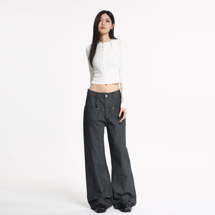 Jiamu American-Style Unisex Casual Pants for Men and Women, High Street Lazy Striped Baggy Drape Slightly Flared Loose Wide-Leg Straight Pants