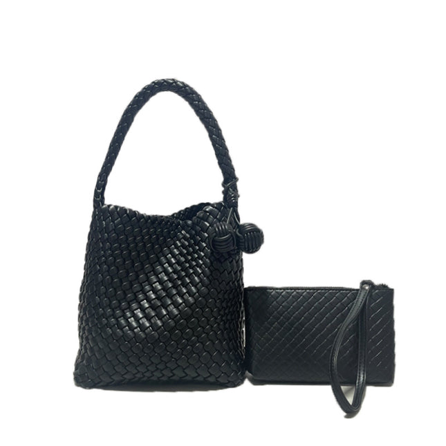 Hand-woven bag double-ball portable bucket bag 2025 new fashion basket bag shoulder underarm bag tote bag