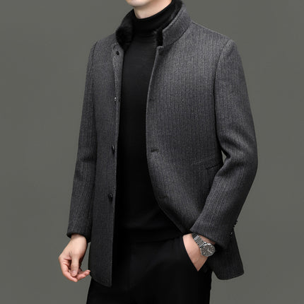 Double-Sided Cashmere Outwear Men's Mid-Length Stand-Up Collar Business Winter Mink Collar Detachable down Liner Woolen Outwear