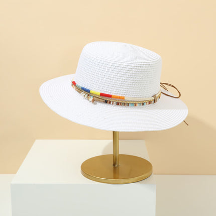 Straw Hat Bohemian Flat Brim Flat Top British Hat Women's Summer Outing Sunshade Sunscreen Hat Flat Top Straw Hat Beyond Piece