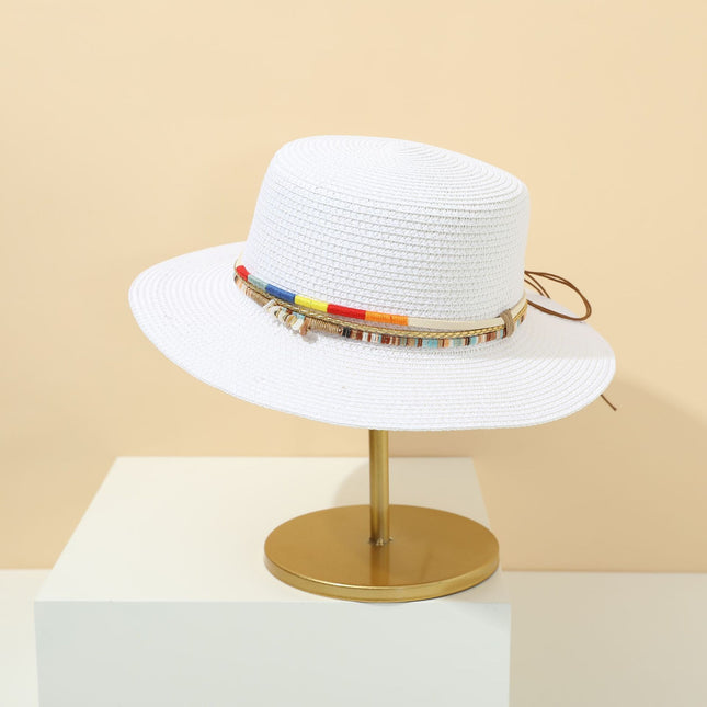 Straw Hat Bohemian Flat Brim Flat Top British Hat Women's Summer Outing Sunshade Sunscreen Hat Flat Top Straw Hat Beyond Piece