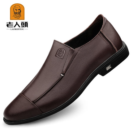 Old People's Head Business Casual Round Head Shallow Mouth Soft Leather Breathable Summer Dress Wedding Leather Shoes Daily Work Men's Shoes