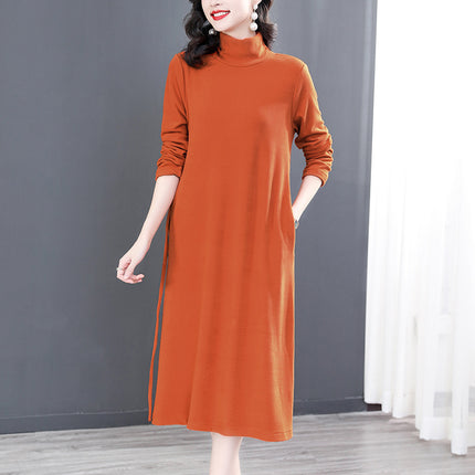 Korean Style Elegant Semi-high Collar Knitted dress Women's 2023 Autumn and Winter New Fashionable Elegant Mid-length Sweater Dress