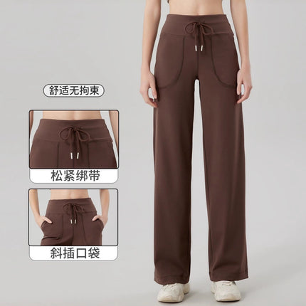 Lulu Straight-Leg Pants Slimming Butt-Lifting Yoga Sports Pants Waist-Cinching Drawstring High-Waisted Wide-Leg Pants Autumn Running Casual Pants