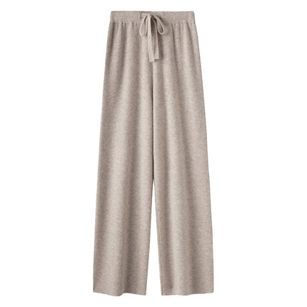 100% wool wide-leg pants women's autumn and winter outer wear lengthened straight pants draping casual striped knitted mop pants