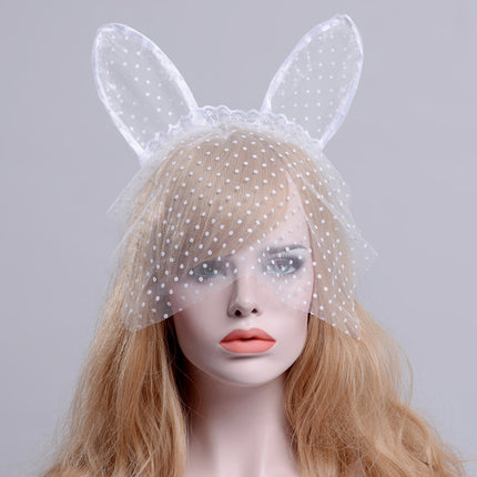 Sexy Lace Small Rabbit Ears Veil Velvet Edge Annual Meeting party Sex party Hair Accessories Animal Head Buckle Hair Hoop