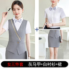 Women's three-piece gray vest + white shirt + skirt / S