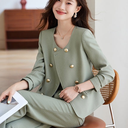 Xiao Xiang style wide leg pants suit 2024 autumn new pea green fashion commuter versatile stylish women's suit tide