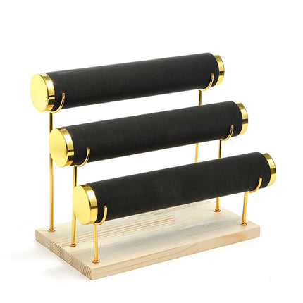 Golden Three-layer Jewelry Display Rack Bracelet Rack Iron Jewelry Props Stepped Wooden Base Bracelet Stand Stall