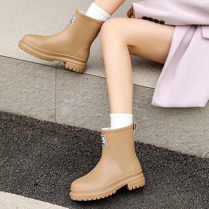 2024 New Style College Rain Boots for Women, Fashionable Outerwear, Fleece-Lined Rain Boots, Waterproof Shoes, Stylish Adult Non-Slip Rubber Shoes