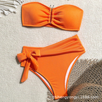 2025 New European and American Swimsuit Women's Flat-chest Bikini Sexy Split High Waist Beach Bikini Foreign Trade Swimsuit