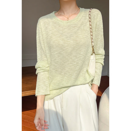 Spring and Autumn New Pullover Loose Lazy Long Sleeve Design Thin Sunscreen Knitted Blouse Women's T-Shirt Outer Top