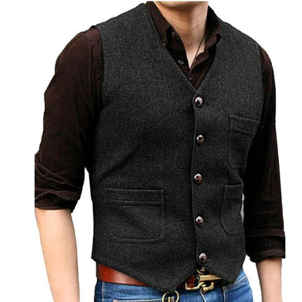 High-Quality Foreign Trade European and American Cross-Border Hot-Selling Products 2026 New Model Men's Casual Vest Solid Color Herringbone Wool Vest