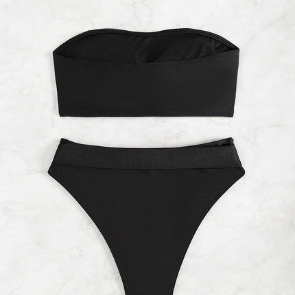 Billion Swimming New 2024 Strapless Swimsuit Strapless High Waist Sexy European and American Solid Color Bikini Women's suit