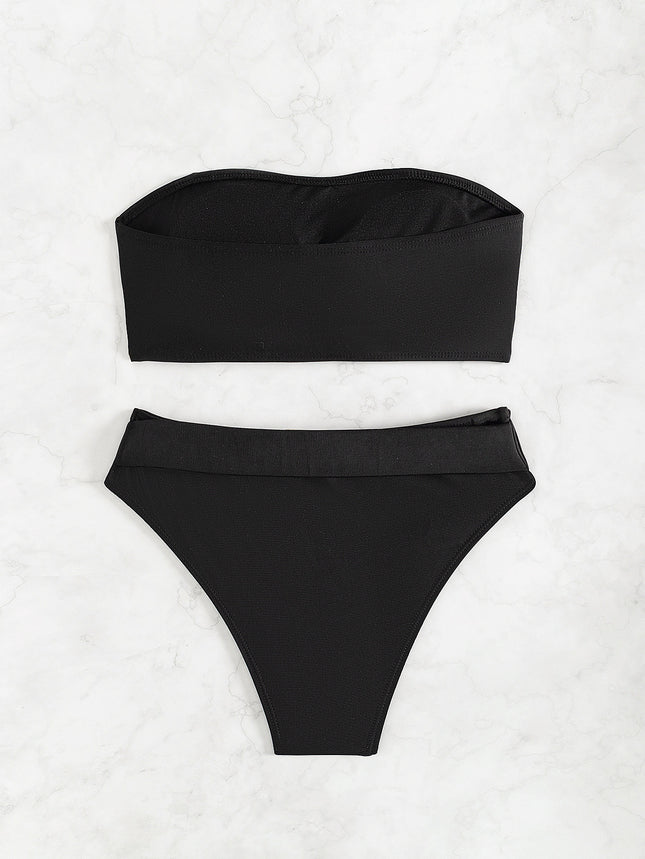 Billion Swimming New 2024 Strapless Swimsuit Strapless High Waist Sexy European and American Solid Color Bikini Women's suit
