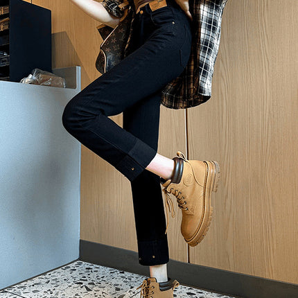 Black High Waist Straight Jeans Women's Autumn and Winter 2025 New All-match Small Nine-point All-match Pipe Pants