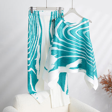 Original Single Fabric Miyake Fashion High-end suit Women's Summer Elegant Loose Sleeveless Top Pleated Pants Two-piece Set