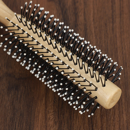 Curly Hair Comb for Women and Men, Wooden Curling Comb, Blow-Dry Styling Comb with Inner Buckle, Barber Shop, Hair Salon, Professional Cylinder Roller Comb
