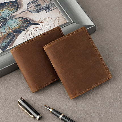 Top Layer Cowhide Crazy Horse Leather Wallet Amazon RFID Anti-theft Brush Men's Short Money Clip Cross-border Leather Wallet for Men