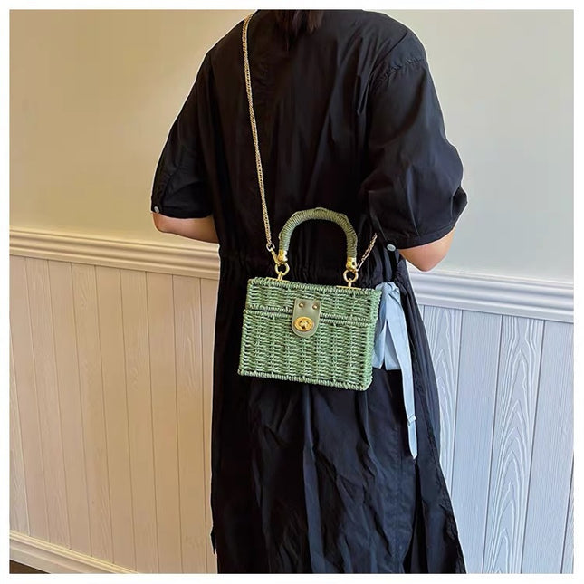 New High-End Straw Bag, Hand-Held Crossbody Bag, Women's Bag, Small Fragrant Woven Bag, Small Square Bag, Vacation Beach Bag for Women