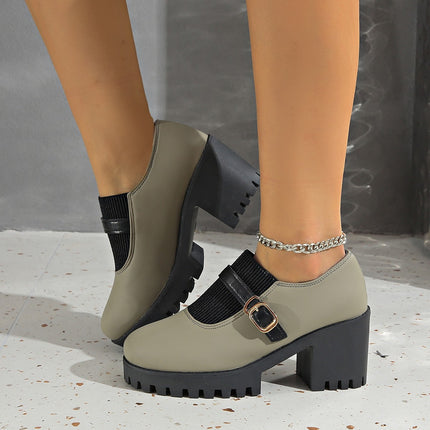 Cross-Border Foreign Trade Fashion High-Heeled Shoes for Women 2024 Winter New Casual Thick Heel Deep Mouth Shoes Round Toe Shoes