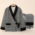 Side opening-air cotton-fur collar grid-black / M