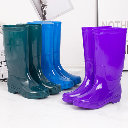 Women's High-Top Quick-Dry Rain Boots with No Lining, Waterproof Rubber Shoes for Adults, High-Heeled Work Shoes, Low-Heeled