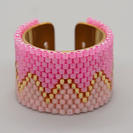 New Miyuki Antique Rice Beads Light Luxury High Sense Hand Woven Stainless Steel Bohemian Style Ring Wholesale