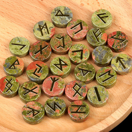 Natural Crystal Agate Rune Letters 25 Pieces Per Pack Disc Set Scandinavian Germanic Stone Jewelry