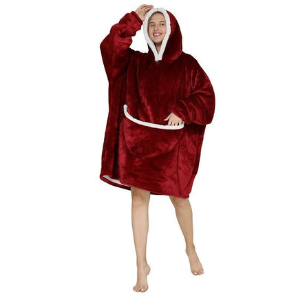 Parent-Child Composite Cold-Proof Clothing Lazy Tv Blanket Thickened Home Wear Outdoor Mid-Length Pajamas Flannel Robe