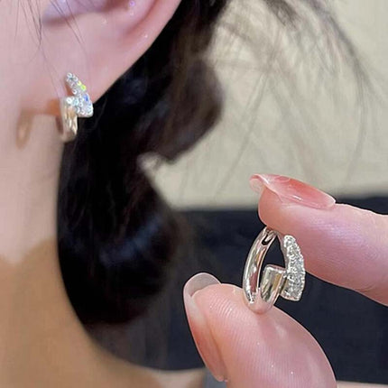 TikTok Same Style French Micro-inlaid Zircon Nail Earrings Women's Light Luxury High-end Sense French Exquisite Ear Buckle Niche Earrings