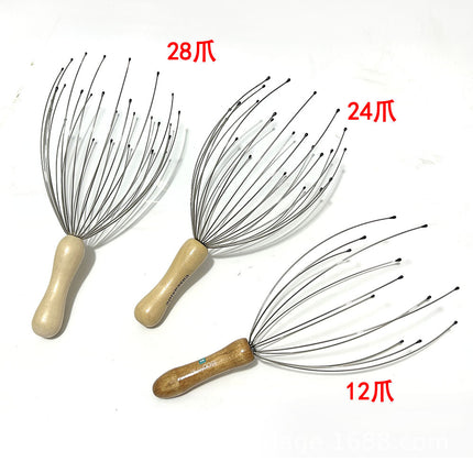 28-Claw 24-Claw Head Massager Wooden Handle Solid Wood Scalp Octopus Massage Head 12-Claw Wooden Handle Fixed Logo