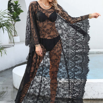 Women's Beach Dress Cross-border European and American Women's Loose Sexy Backless Perspective Lace dress A12218